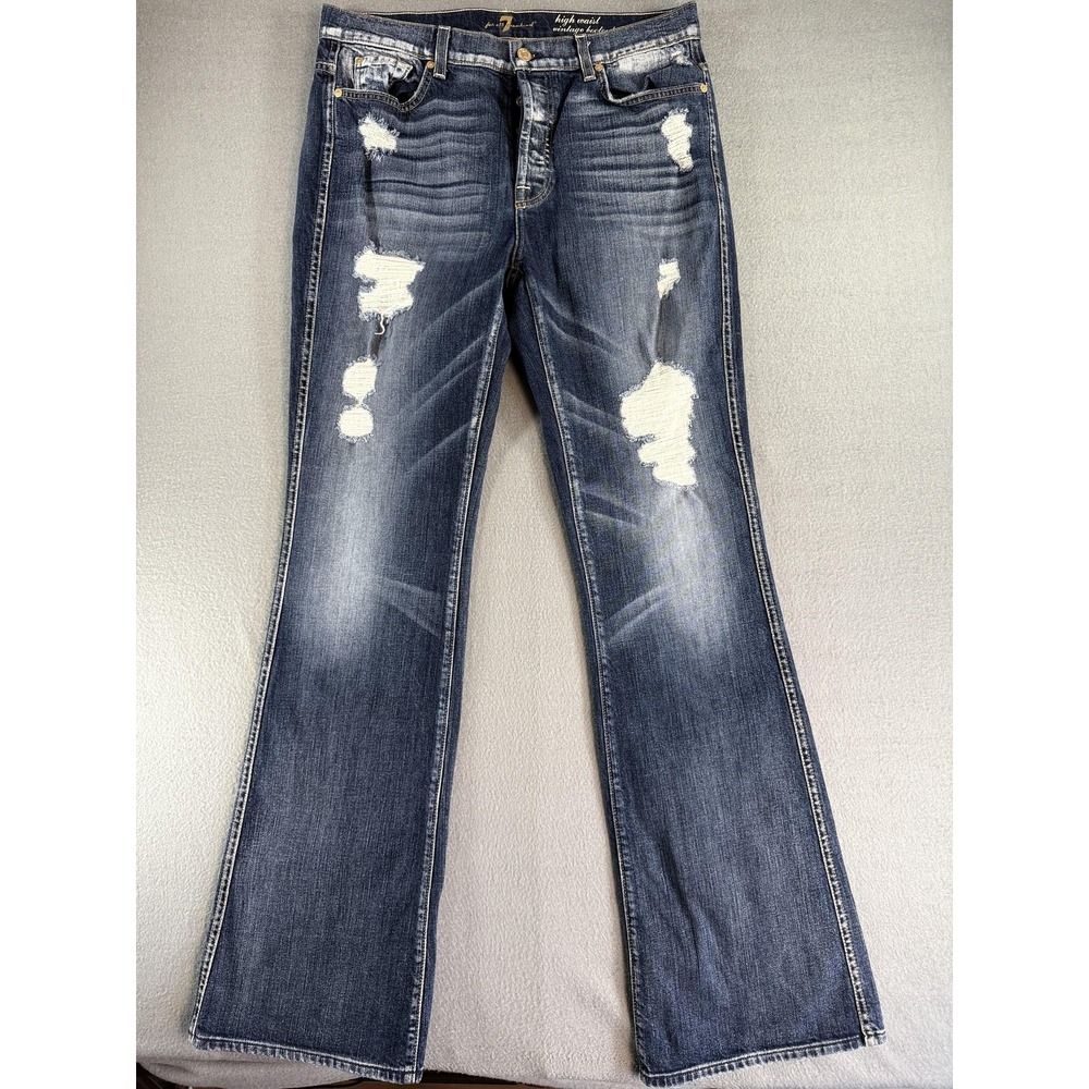 7 For All Mankind High Waist Bootcut Jeans Womens 32 Blue Distressed Denim